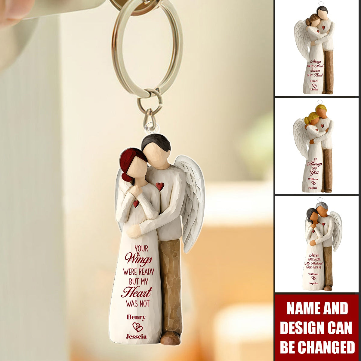 Personalized 3D Effect "Always On My Mind" Memorial Keychain With Names & Design | Tender Remembrance Keepsake For Loss Of Loved One