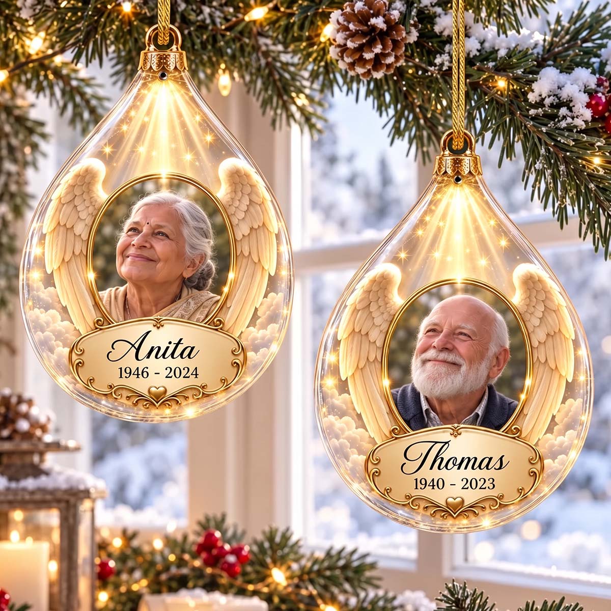 Personalized Angel Wings Photo Memorial Ornament | Christmas Memorial Keepsake Gift For Grieving Family