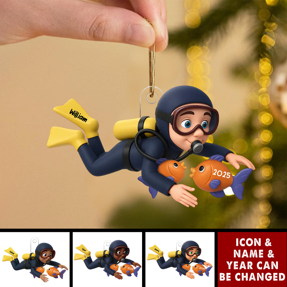 Personalized Deep Sea Diver 3D Effect Acrylic Ornament With Name And Icon – Perfect Snorkeler Xmas Gift For Scuba Diving Lovers & Kids