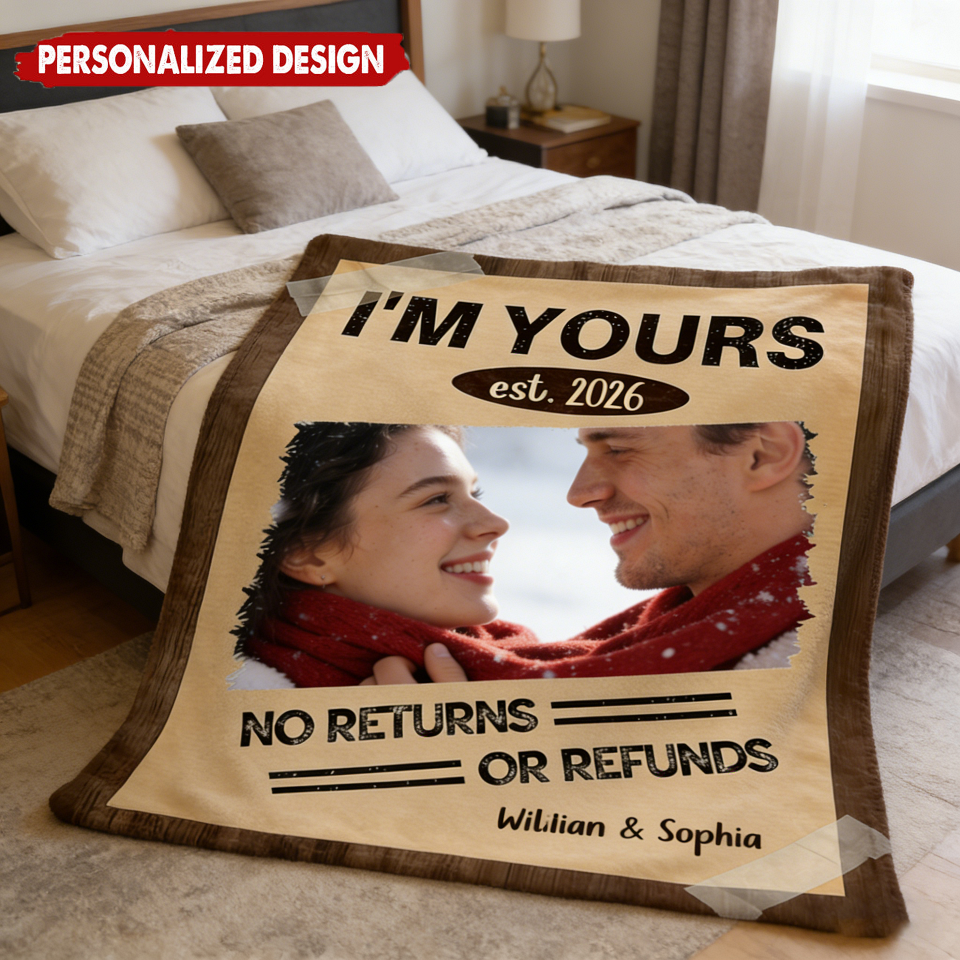 Personalized "I'm Yours" Couple Photo Blanket With Names & Date | Romantic Valentine's Day Gift For Couple
