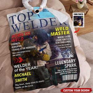 Personalized Welder Magazine Cover Blanket With Name & Photo - Christmas Decor | Birthday | Father's Day Gift For Welders
