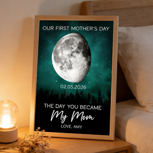 Personalized First Mother's Day Moon Phase Poster With Date & Name | Unique Gift For New Mom