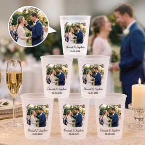 Personalized Couple Wedding Photo Frosted Plastic Cups | Wedding Reception Decorations