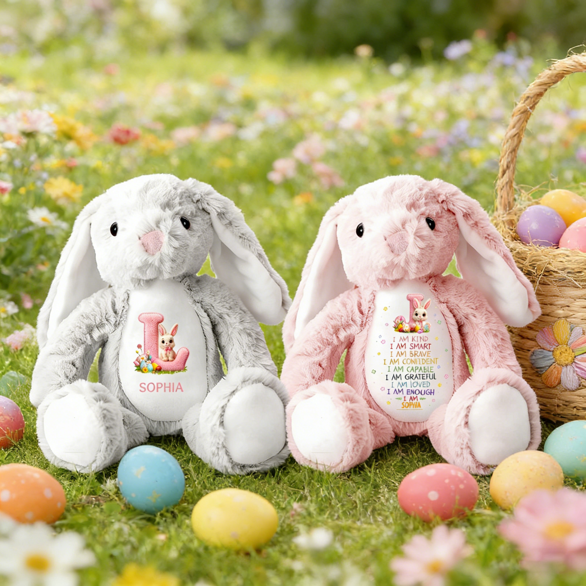 Personalized Easter Soft Toy Bunny With Initial Letter Pattern & Name & Style | 2026 Spring Easter Gift For Kids