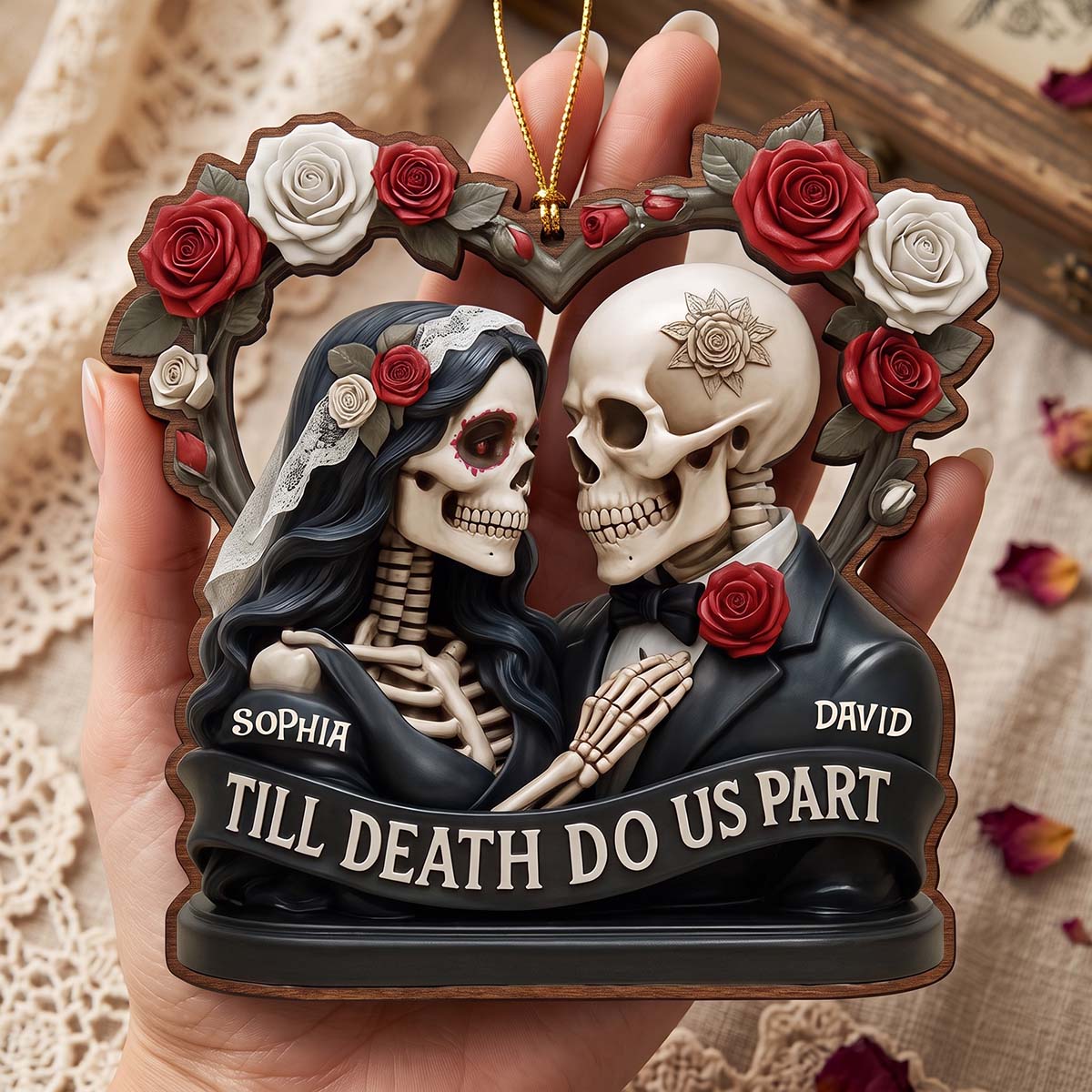 Till Death Do Us Part Skeleton Couple - Personalized Wooden Ornament Gift For Couples