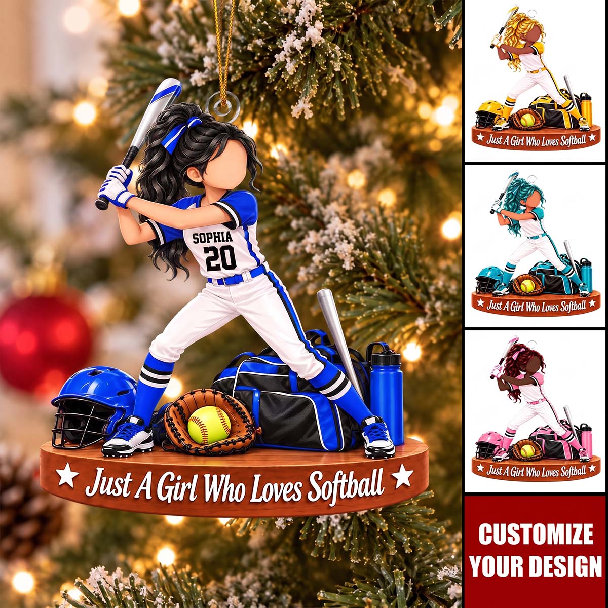 Personalized Softball Girl Acrylic Ornament - Christmas Gift For Teen Girls Softball Lover
