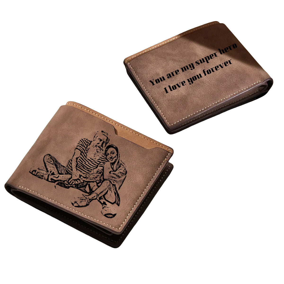 Personalized Engraved Photo Leather Short Wallet For Men Father's Day Gift