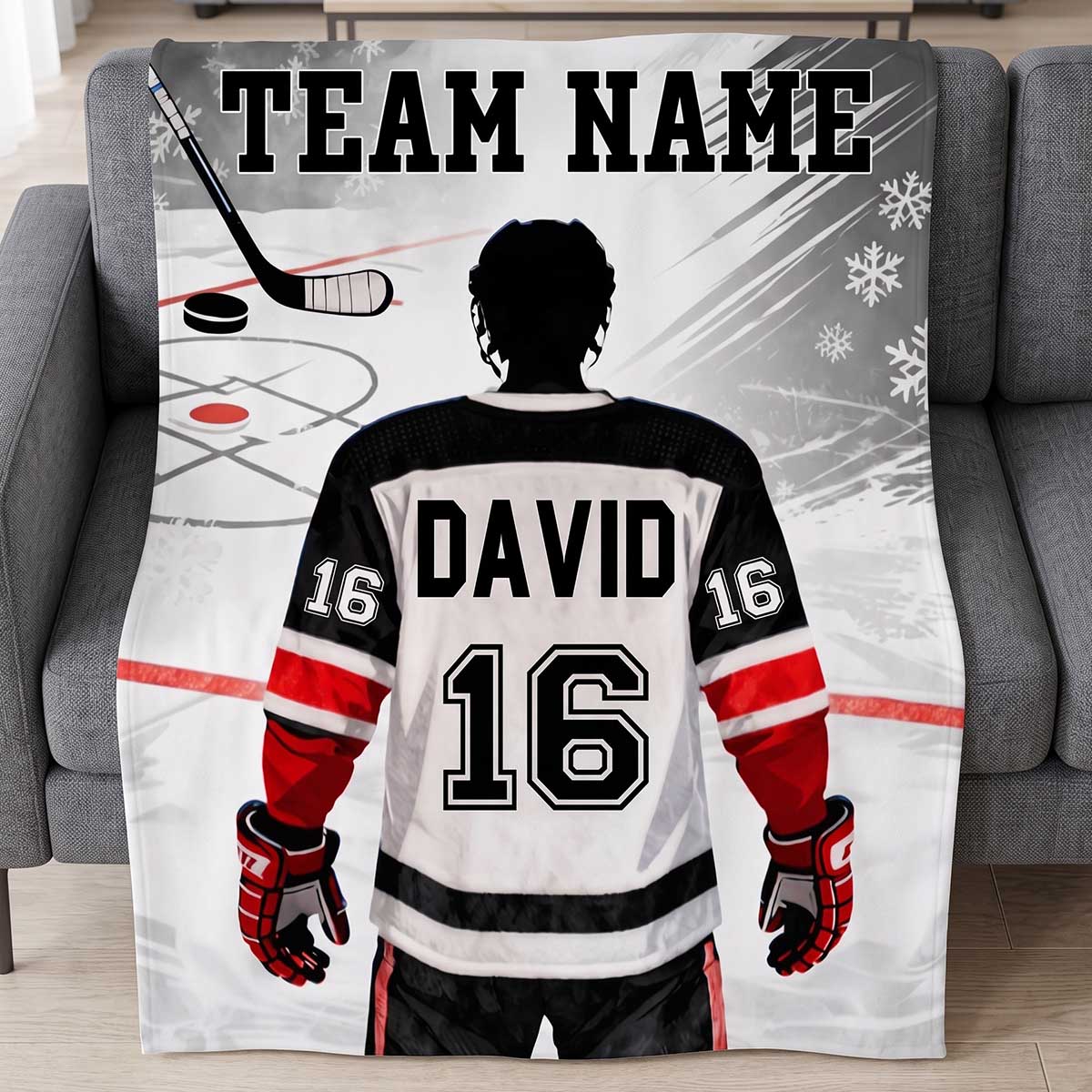 Personalized Hockey Player Fleece Blanket | Sports Gift For Hockey Player Athlete Men Boys