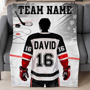 Personalized Hockey Player Fleece Blanket | Sports Gift For Hockey Player Athlete Men Boys
