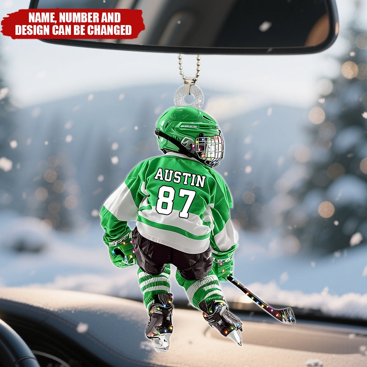 Personalized Hockey Player Car Ornament With Color Name & Jersey Number | Elite Gift For Players Hockey Lovers