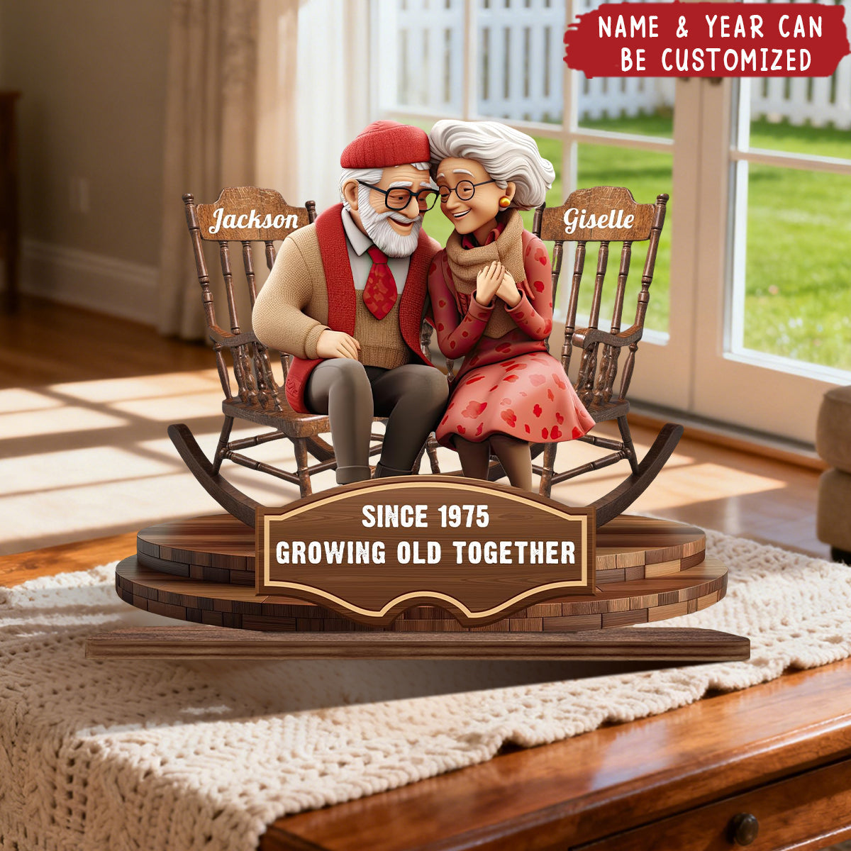 Personalized "Growing Old Together"Standing Wooden Plaque With Name & Year Christmas Anniversary Wedding Gift For Couple For Grandparents