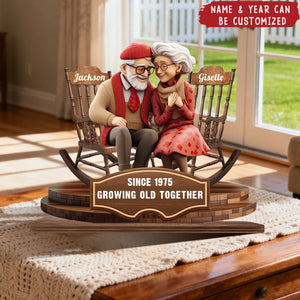 Personalized "Growing Old Together"Standing Wooden Plaque With Name & Year Christmas Anniversary Wedding Gift For Couple For Grandparents