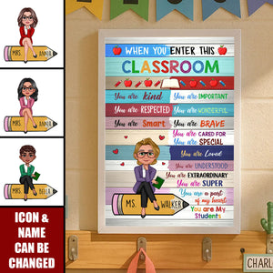 Colorful Teacher Sitting On Pencil Personalized Poster, Classroom Decoration