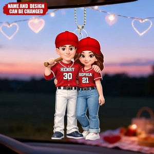 Personalized Baseball Couple Car Hanging Ornament With Names & Numbers & Icons | Anniversary Valentine's Day Gift For Baseball Lovers & Couples