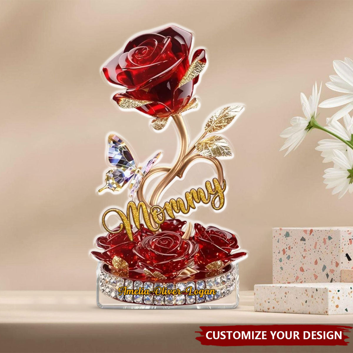 Beautiful Rose For Grandma Mom Personalized Acrylic Block Plaque,Mother's Day Gift