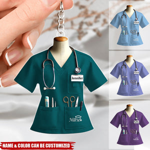 Personalized Nurse Name Keychain - Surgical Steel Custom Nursing Uniform Charm for Graduation, Promotion & Career Milestones