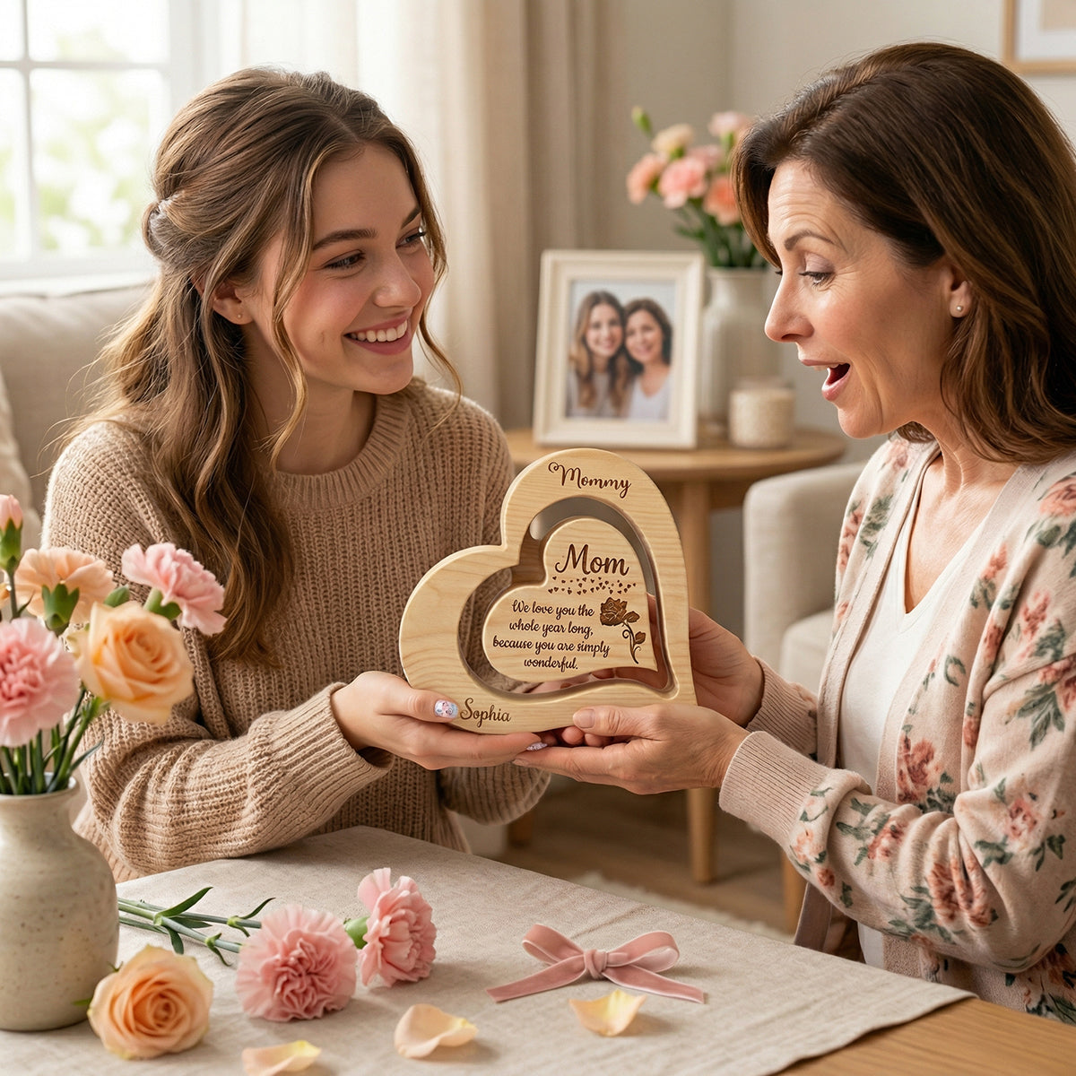 Personalized Heart-Shaped Wooden Keepsake Plaque | Thoughtful Mother's Day Father's Day Gift For Parents