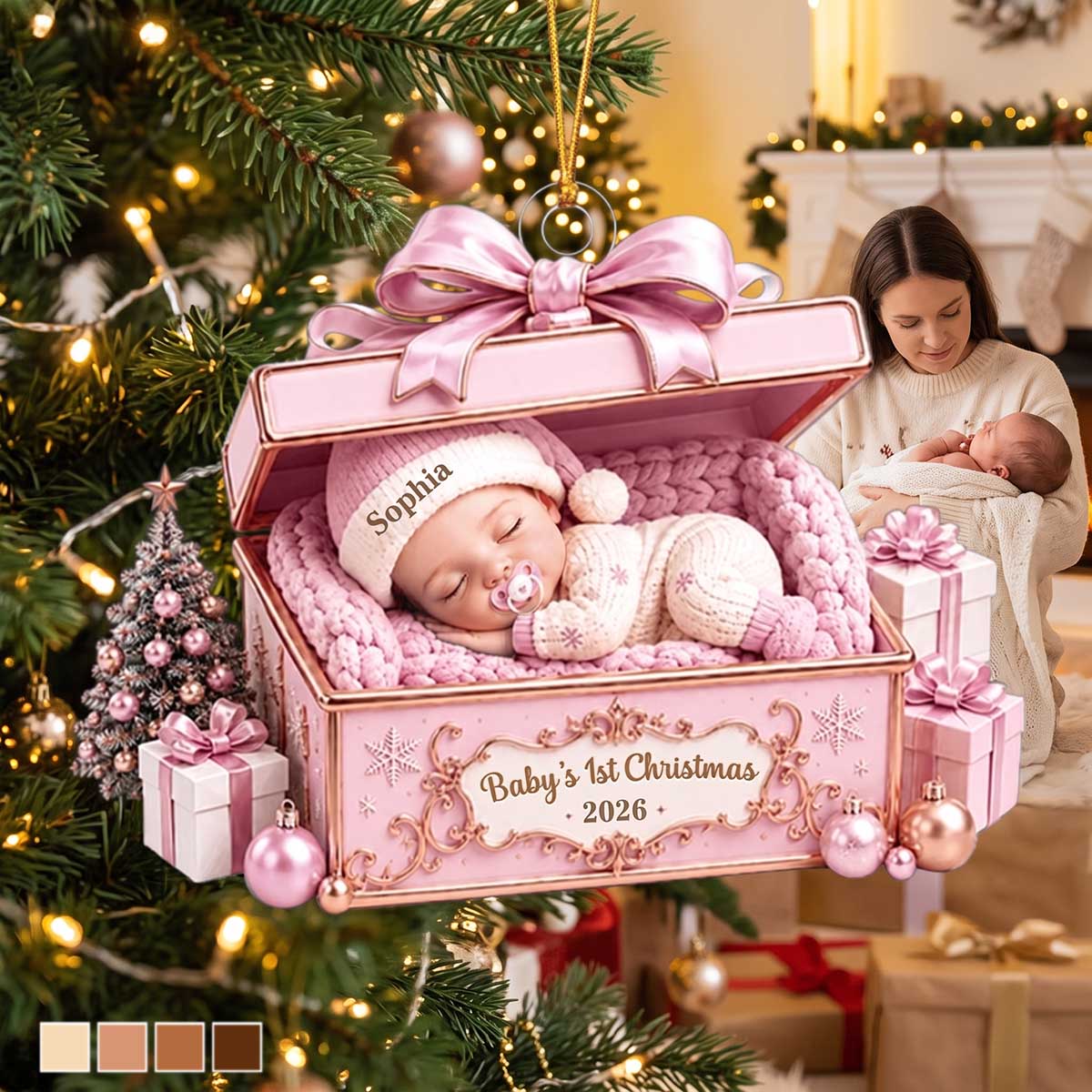 Personalized Christmas Acrylic Ornament With Sleeping Baby In Gift Box | Baby’s 1st Christmas Gift For Family