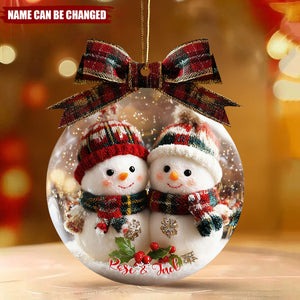 Personalized 3D Effect Couple Christmas Snowman Ornament | Exclusive Winter Fairy Tale Christmas Decorations For Couple