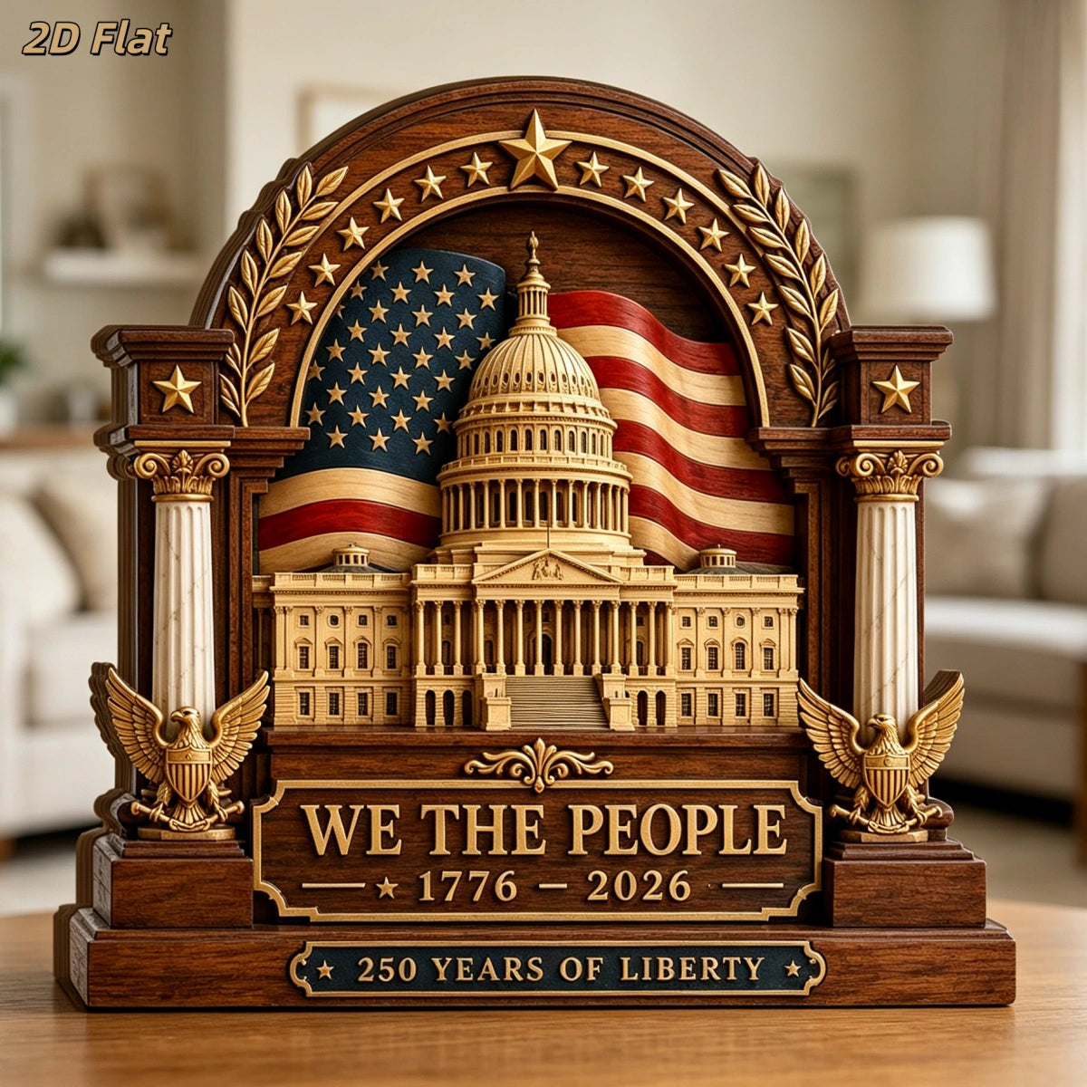 America 250th Anniversary Wooden Block Desk Ornament | 1776-2026 US Flag 4th Of July Home Decor