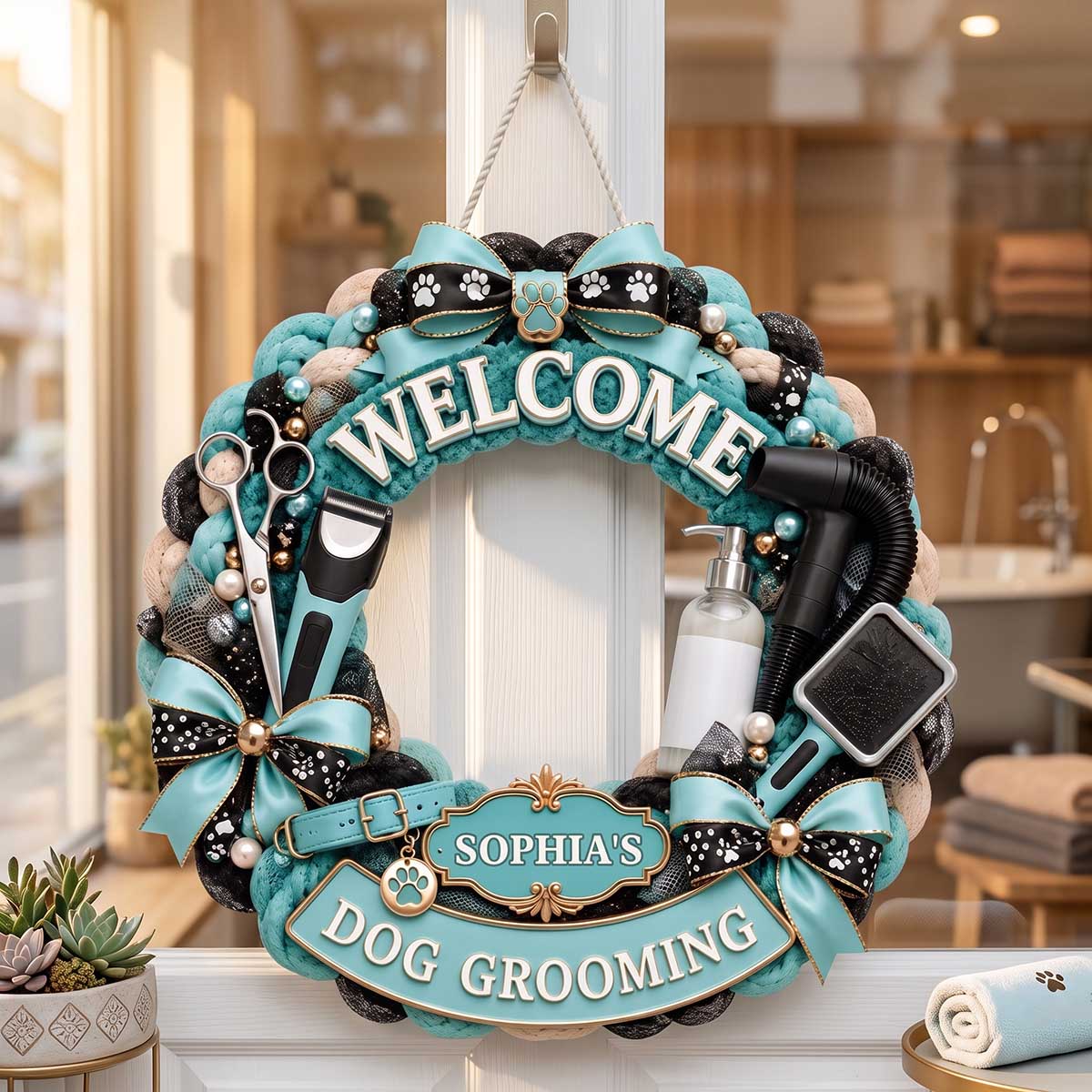 Personalized Dog Grooming Welcome Wood Sign | Business Wall Gift For Pet Stylists Dog Salon Owners