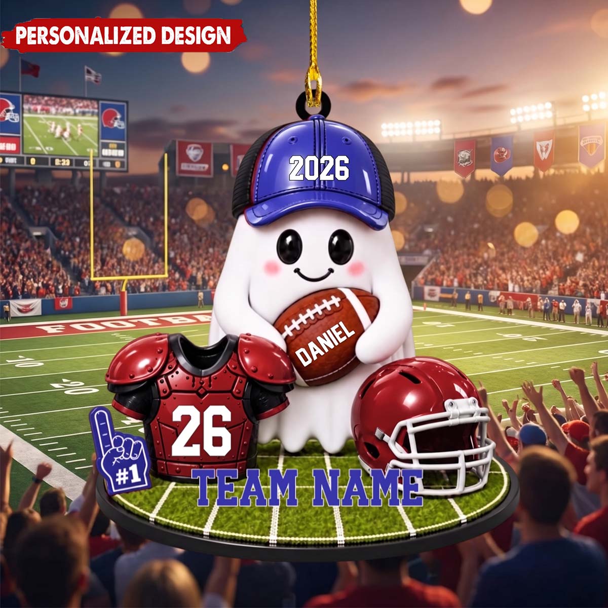 Game Day Spirit Personalized Football Ghost Ornament - Keepsake for Football Players