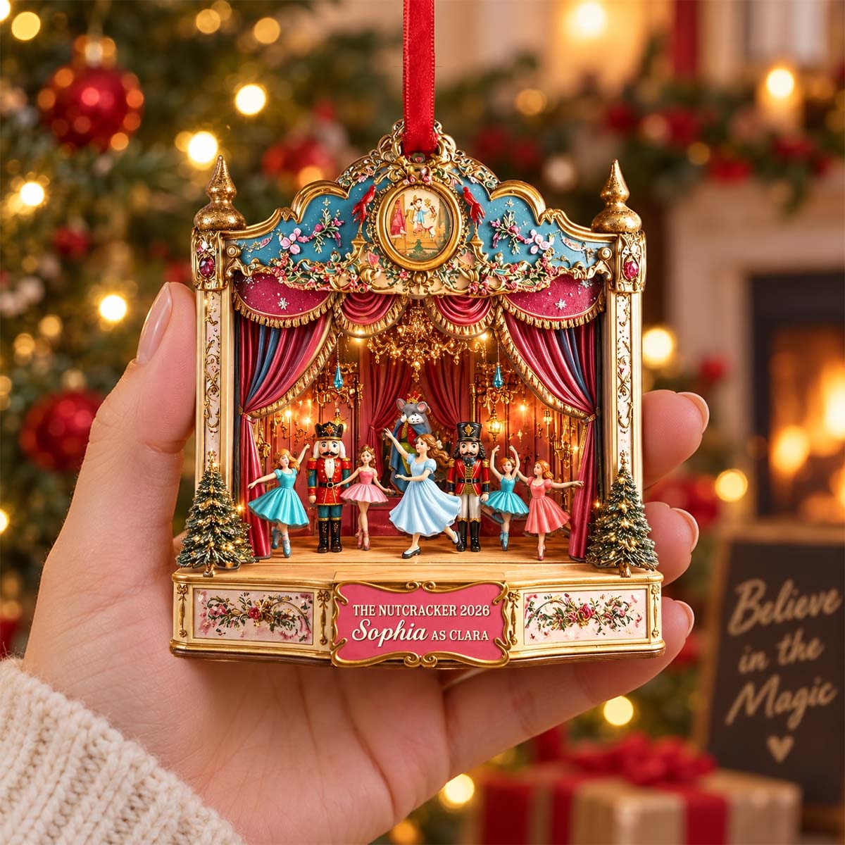 Personalized Nutcracker Theater Stage Glass Christmas Ornament - Christmas Gift For Ballet Lover Dancer Family