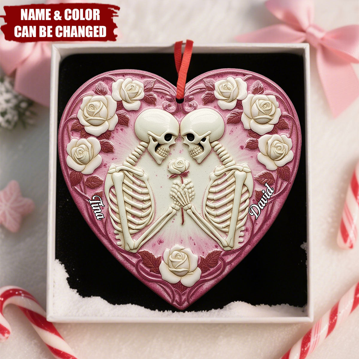 Personalized Eternal Love Skeleton Couple Ornament With Names & Color - "Till Death Do Us Part" Gift For Couple