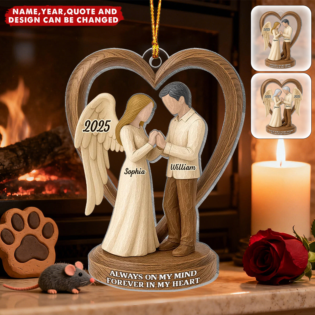 Personalized Couple Memorial Wooden Figurines Acrylic Ornament With Names & Year & Quote & Design | Sympathy Gift For Lost Loved Ones
