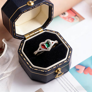 Personalized Two-Stone Heart Minimalist Ring With Birthstones - Valentine's Day Gift For Her