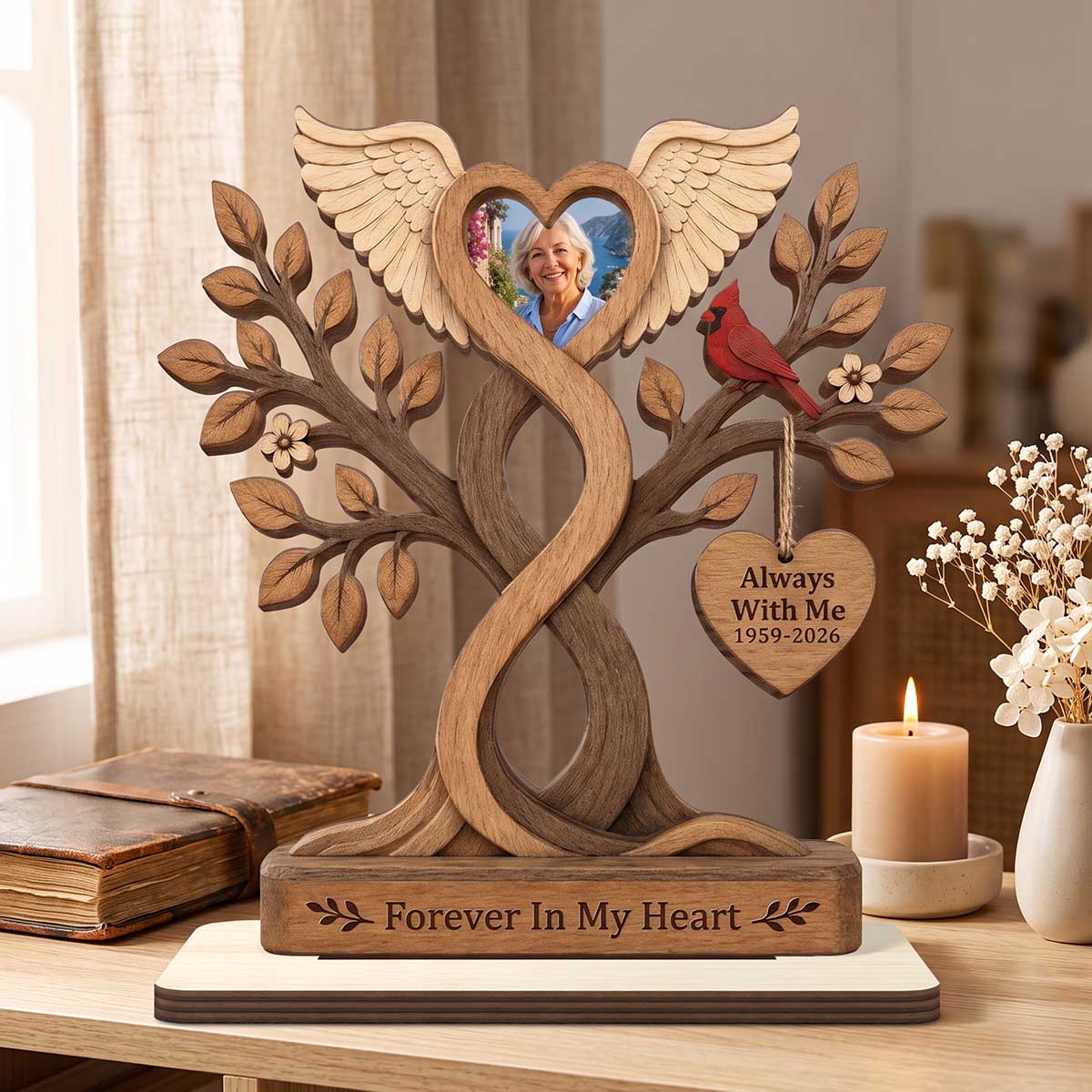 Personalized "Forever In Our Hearts" Photo Wooden Plaque  - Memorial Gift For Loss of Loved One