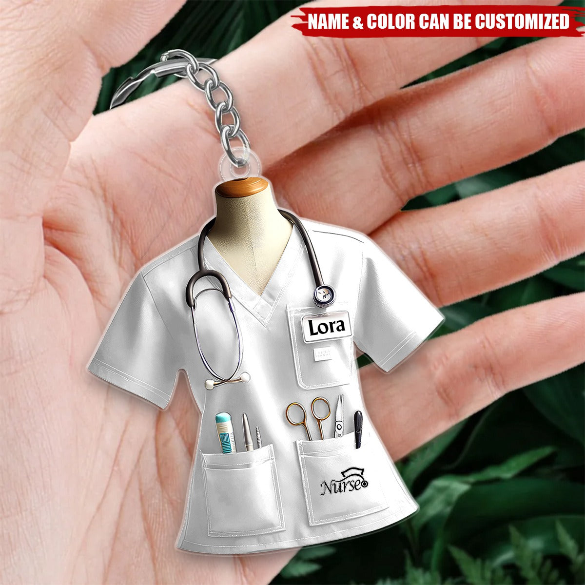 Personalized Nurse Name Keychain - Surgical Steel Custom Nursing Uniform Charm for Graduation, Promotion & Career Milestones
