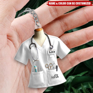 Personalized Nurse Name Keychain - Surgical Steel Custom Nursing Uniform Charm for Graduation, Promotion & Career Milestones