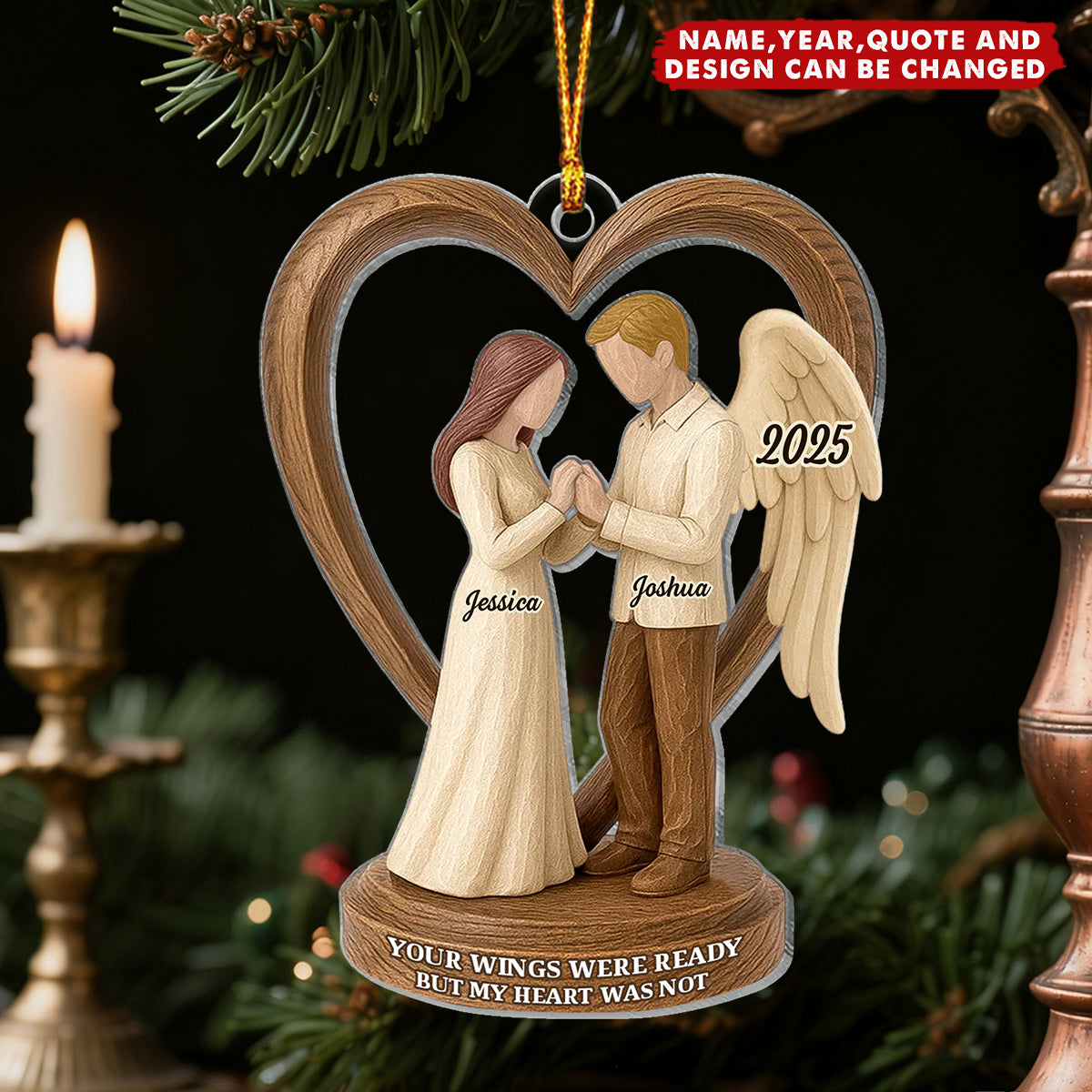 Personalized Couple Memorial Wooden Figurines Acrylic Ornament With Names & Year & Quote & Design | Sympathy Gift For Lost Loved Ones