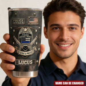 Personalized "To Serve & Protect" Stainless Steel Insulated Tumbler With Name - New Police Academy Graduation Gift Retirement Keepsake For Officers