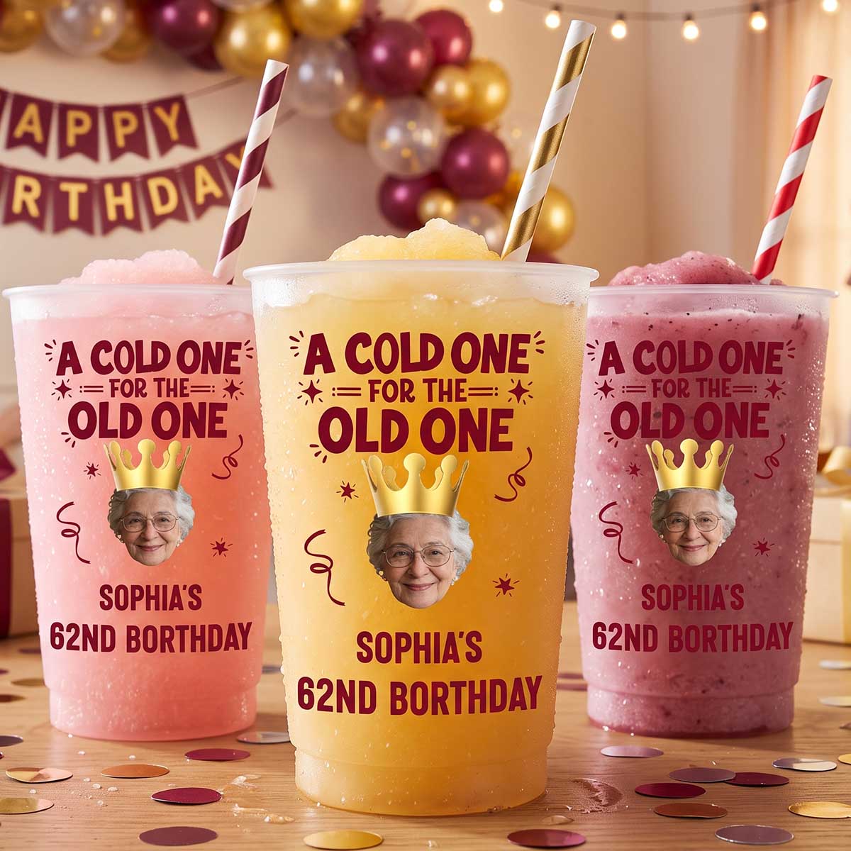 Custom Photo A Cold One For The Old One - Personalized Birthday Frosted Cups