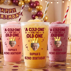 Custom Photo A Cold One For The Old One - Personalized Birthday Frosted Cups