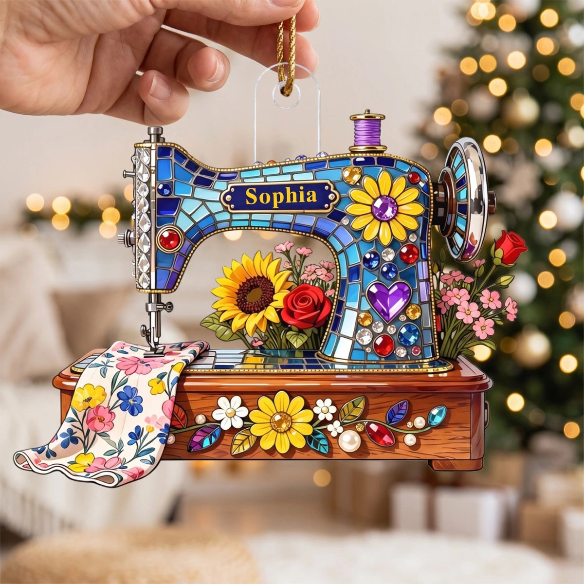 Custom Name 3D Effect Sewing Machine Ornament | Personalized Flower Gift For Tailor Decor Pendant
