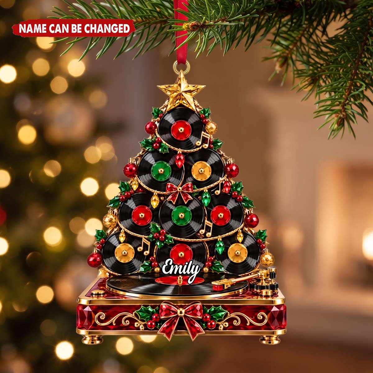 Personalized Vinyl Record Christmas Tree Ornament | Retro Record Player Hanging Decor For Music Lovers