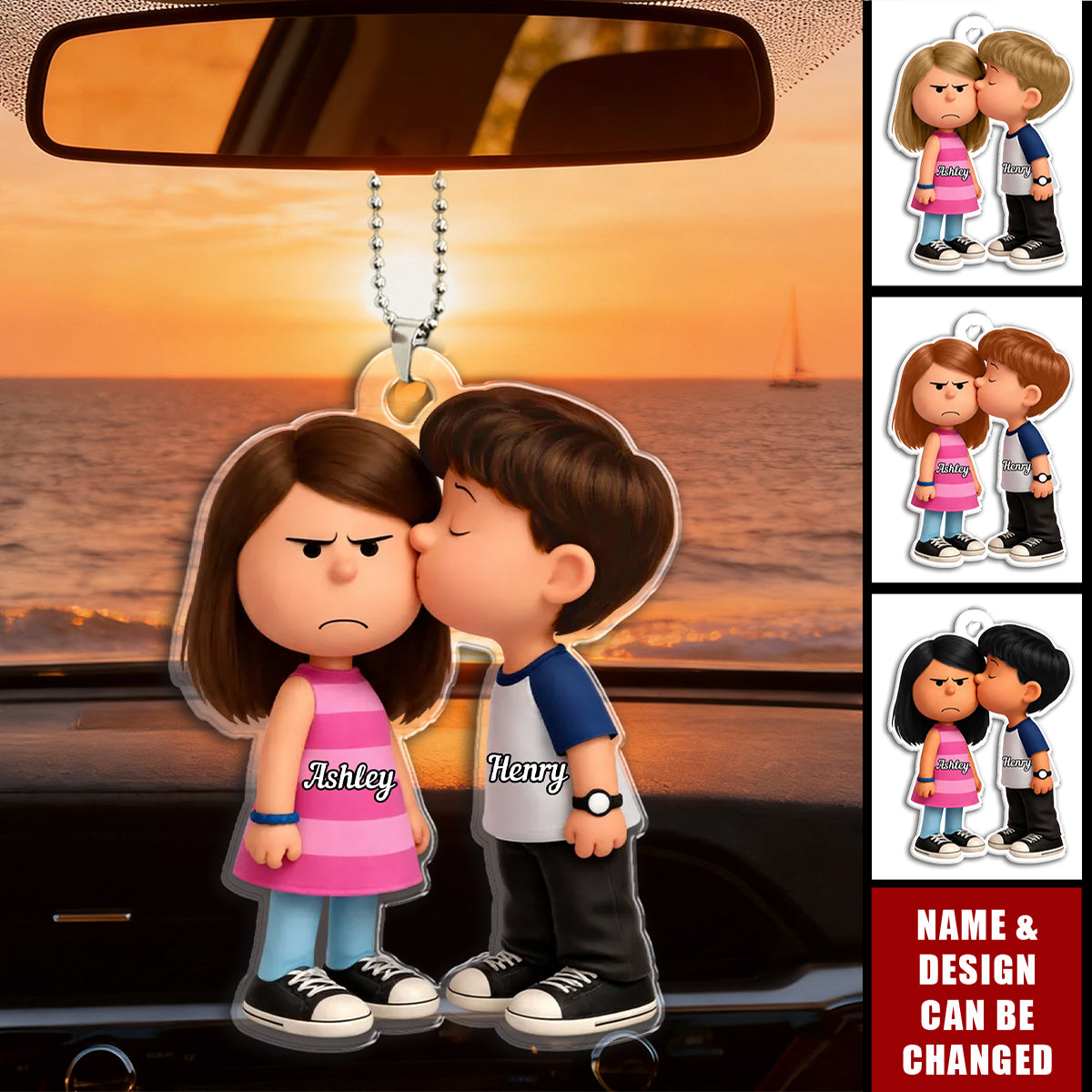 Personalized Cute Cartoon Couple Car Ornament With Names & Icons | Sweet Valentine's Day Anniversary Wedding Gift For Couples