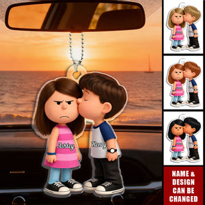 Personalized Cute Cartoon Couple Car Ornament With Names & Icons | Sweet Valentine's Day Anniversary Wedding Gift For Couples