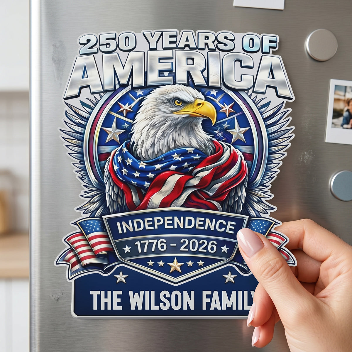 Personalized Acrylic Fridge Magnet - USA 250th Anniversary Gifts For Family - Land Of The Free