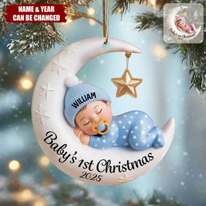 Personalized Moon Baby 1st Christmas Ornament With Name & Year Baby Shower Gift For Family