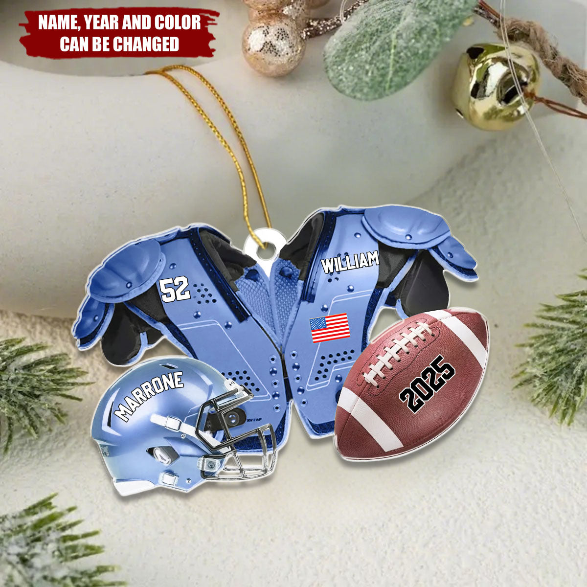 Personalized "Friday Night Lights" American Football Ornament With Name Number & Year Best Gift For Athletes & Football Lovers