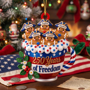 Personalized 250 Years Of Freedom Gingerbread Family Acrylic Ornament | Christmas & 250th USA Gift
