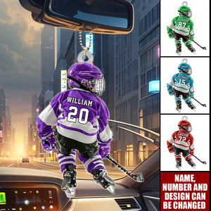 Personalized Hockey Player Car Ornament With Color Name & Jersey Number | Elite Gift For Players Hockey Lovers