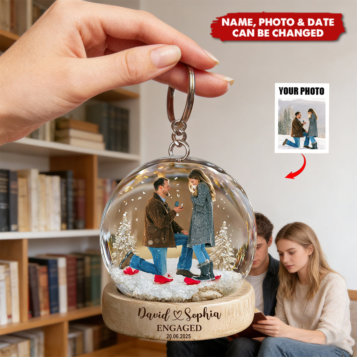 Personalized Photo Engaged Proposal Keychain With Names & Date | Romantic Valentine's Gift For Couple