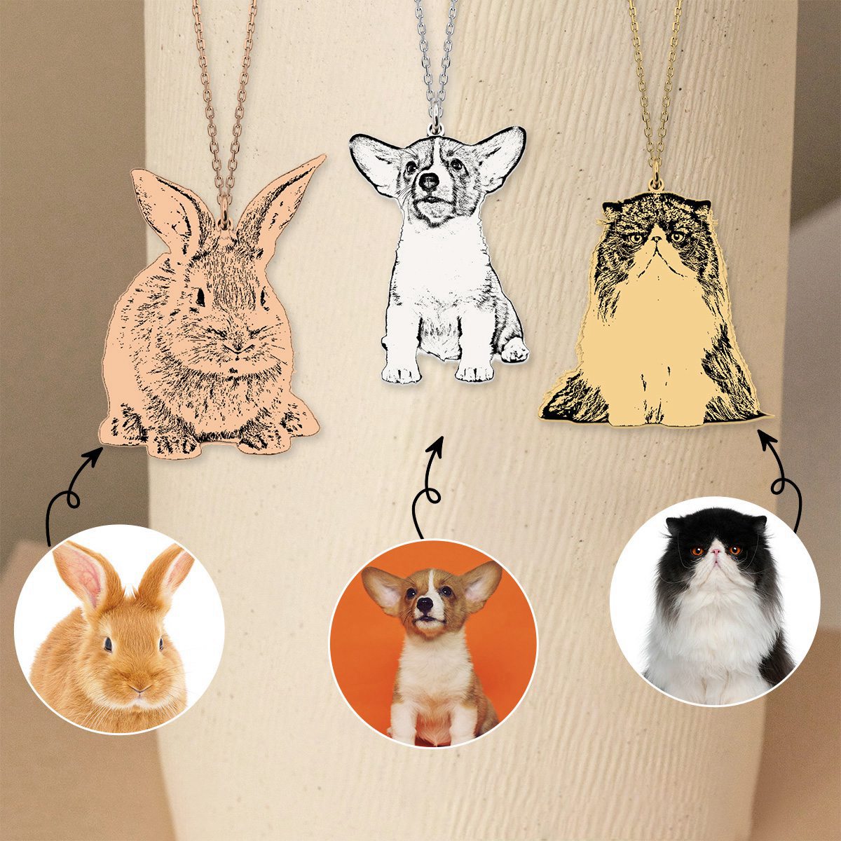 Custom Pet Portrait Necklace - Personalized Memorial Dog&Cat Necklace