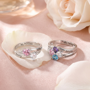 Personalized Heart Birthstone Promise Ring With 1-8 Names| Romantic Mother's Day Gift For Mom Grandma