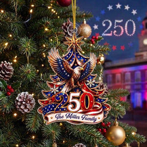 Personalized 250 American Eagle Flag Christmas Tree Ornament | Keepsake Gift For Family & Veterans